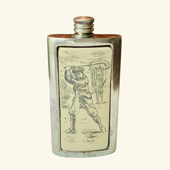 Vintage Pewter Golf Flask – Sheffield England Barware - Picture 1 of 4